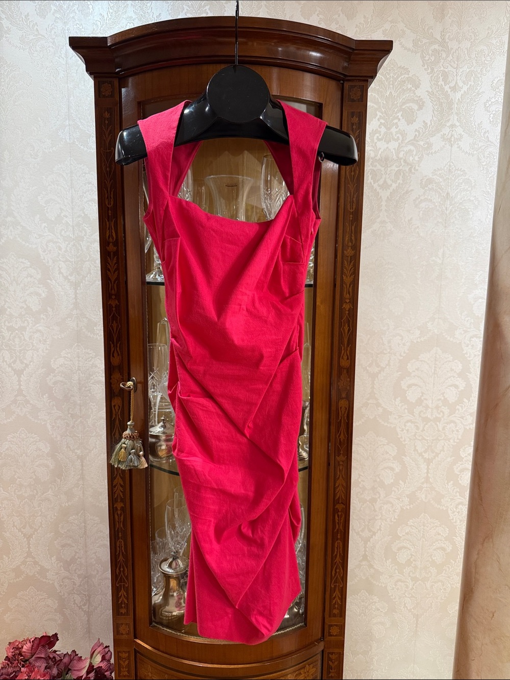 Artelier Nicole Miller Hot pink sheath Fuchsia Square-Neck Sleeveless Midi Dress